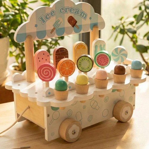 Wooden ice cream cart play - ice, set