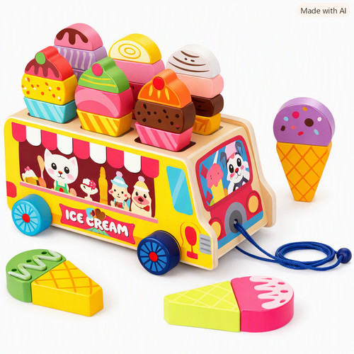 Wooden ice cream - wooden, set