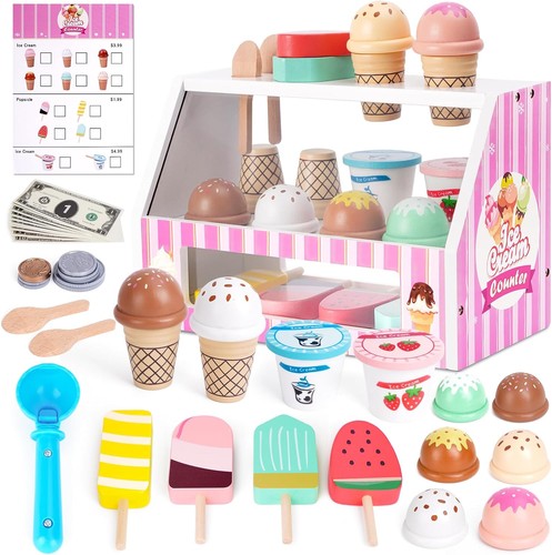 40pcs wooden ice cream shop - cream,