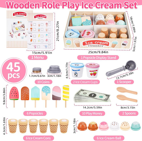 45pcs pretend wooden ice cream - ice,