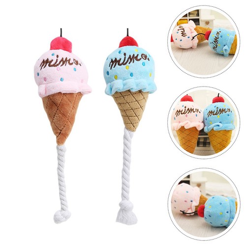 Plush ice cream dog squeak - cream,